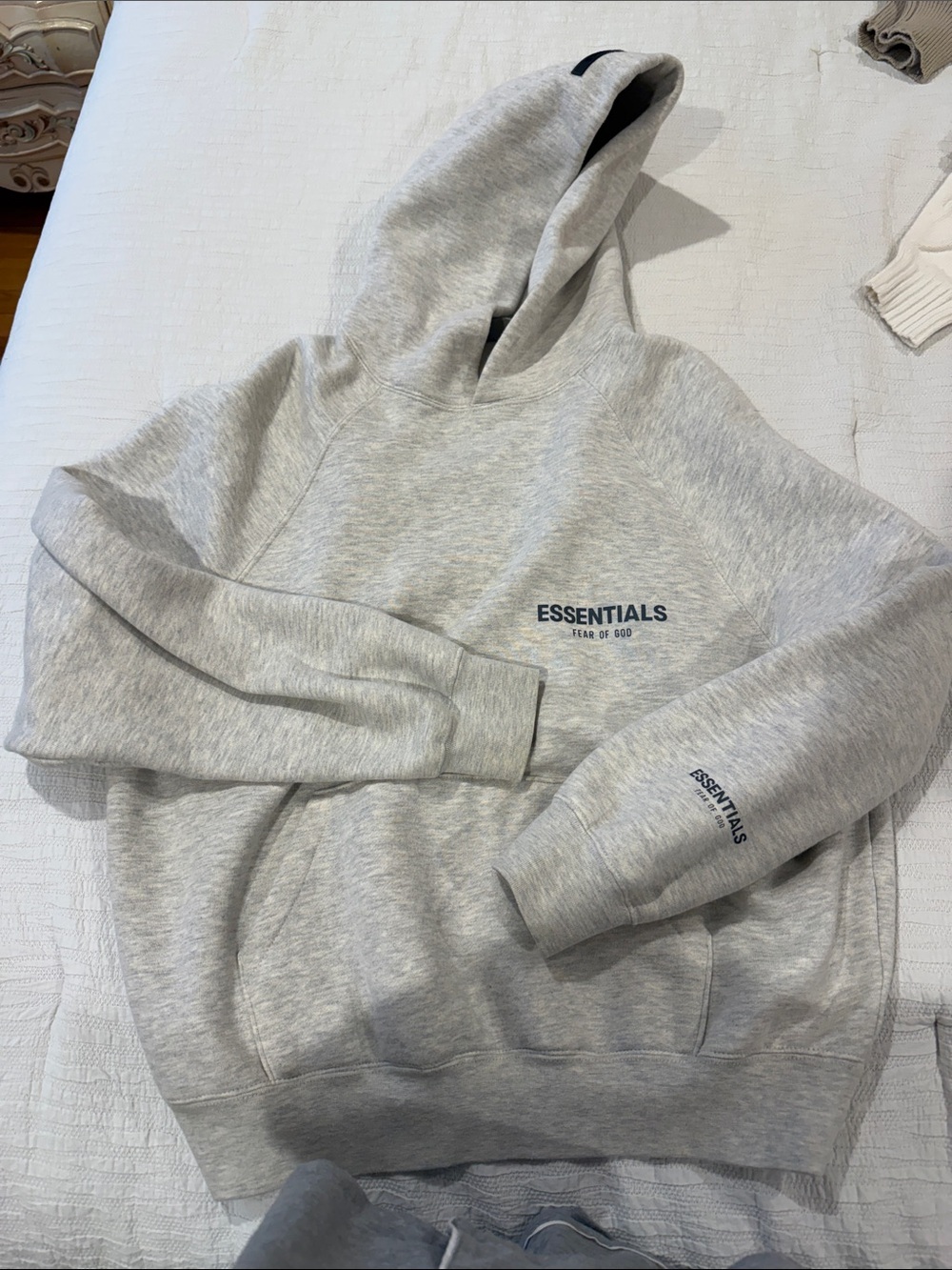 ESSENTIALS Light Gray Pullover Hoodie with Subtle Logo